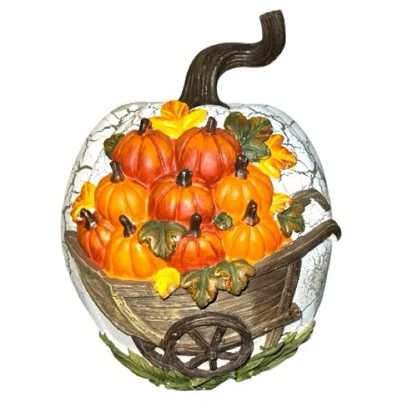 Decorative ceramic Pumpkin Wagon Ornament - Picture 3 of 6